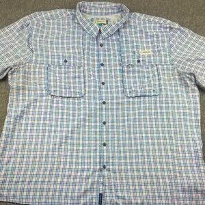 Columbia Men's Blue and Green Plaid Button-Down Shirt